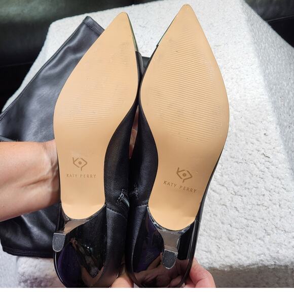 NEW Katy Perry The Micro Heel Stretch Bootie black leather metal toe cap size 10 - Picture 6 of 7